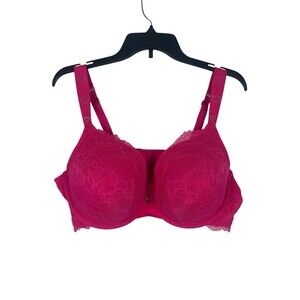 Torrid Lace Underwire Bra 42DD Pink Sequin Heart Strap Plunge Plus Size